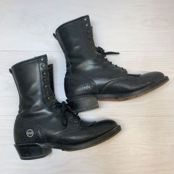 Double H Packer Boots Lacer Mens 10B Black Leather Western Cowboy Kiltie Packer main image 7